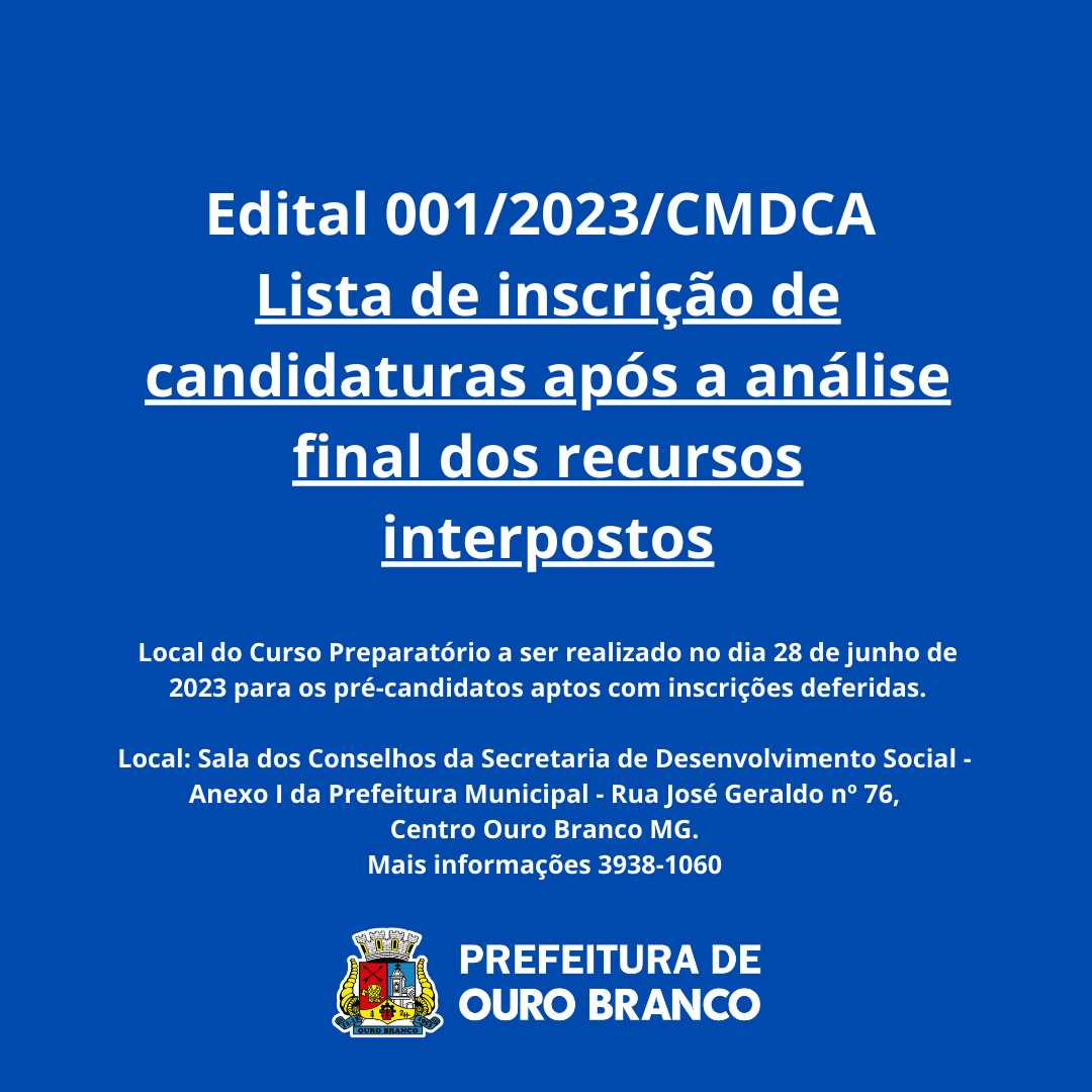 Prefeitura Municipal De Ouro Branco - Edital 1 2023 Processo CMDCA ...